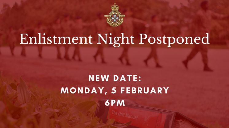 Enlistment Night now on Monday 5 February Due to Severe Weather